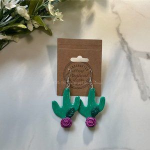 Handcrafted Cactus w/ purple flower earrings